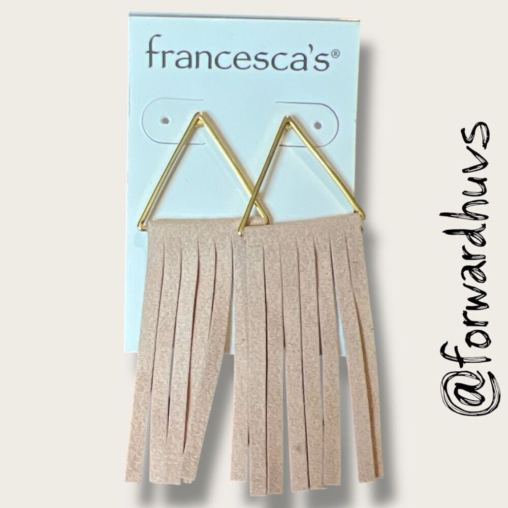 Francesca’s Gold Tone Triangle Taupe Suede Fringe Earrings